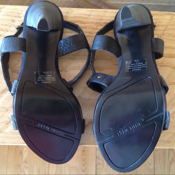 Moto Black Leather Strappy Sandal 6.5 Studded Heel - Picture 5 of 6